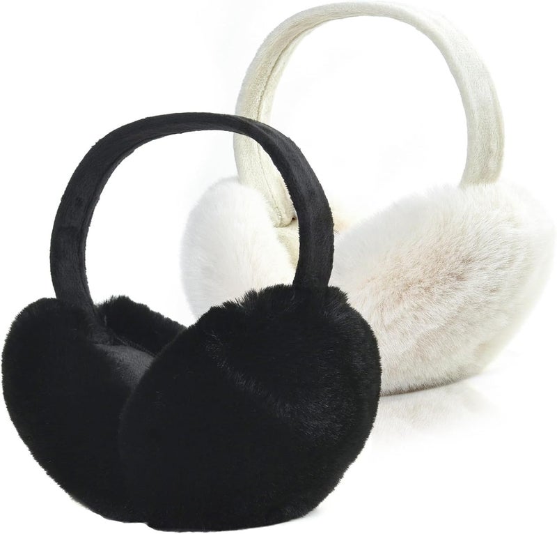 Fsmiling Winter Ear Muffs For Women Fuzzy Earmuffs Adjustable Ear Warmer Foldable - Image 1